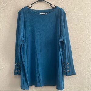 CHICO'S  4  US XXL Long Sleeve Grommet Accented 3/4 Sleeves Top Slinky